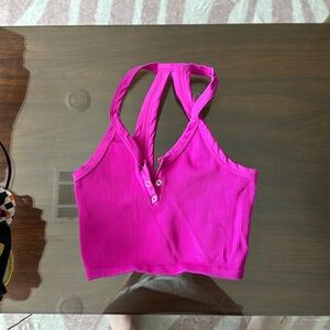 FREE PEOPLE MOVEMENT HOT PINK BUTTON CROPPED RIBBED TANK TOP